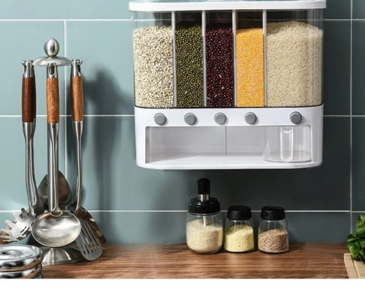 6 Grid Kitchen Dry Food Dispenser Beans, Grain, Rice And Cereals Sealed Storage Tank | Wall Mounted(random Color )