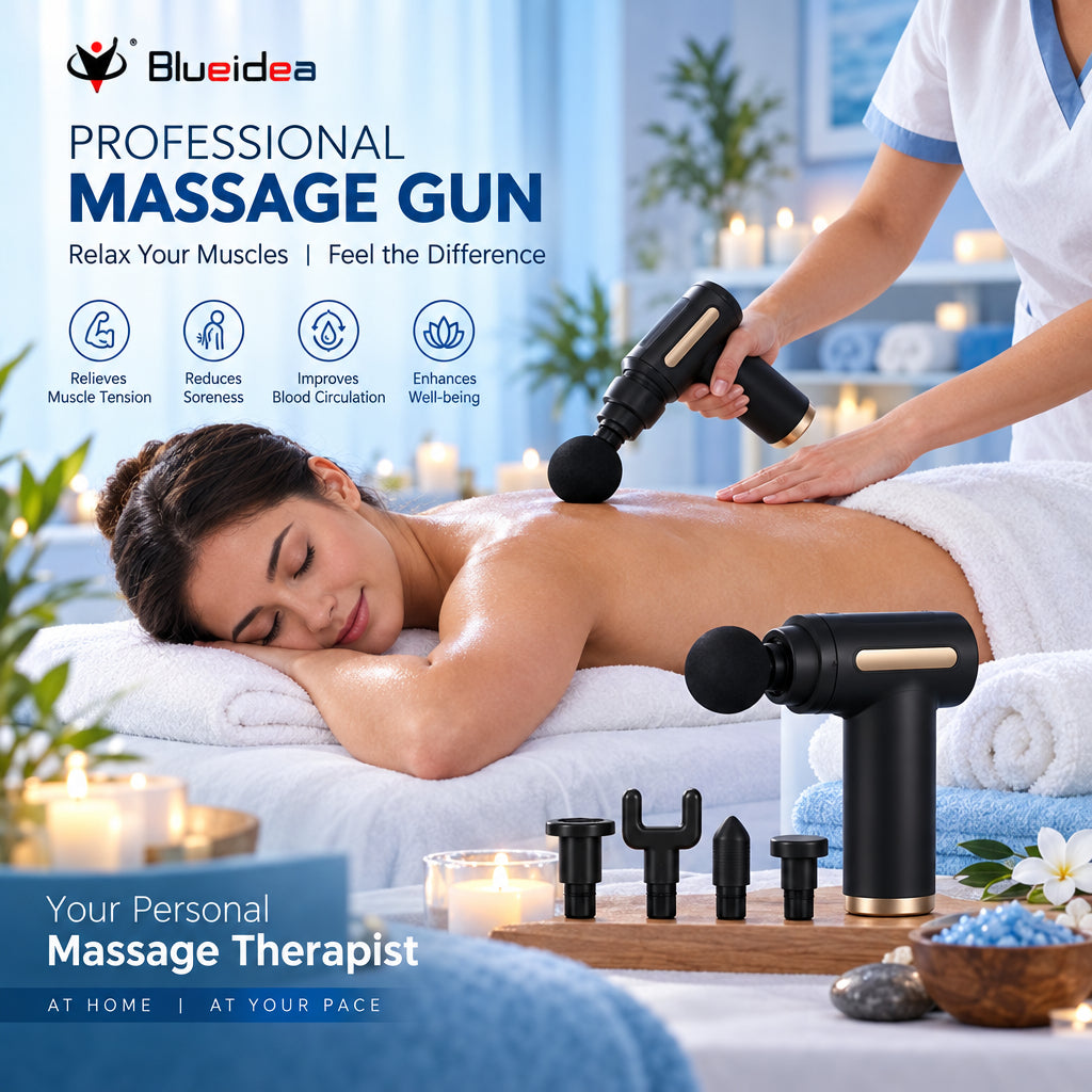 Blueidea BLD-720 Massage Gun | Portable Percussion Muscle Massager with 4 Massage Heads & USB Rechargeable Design (Big Box)