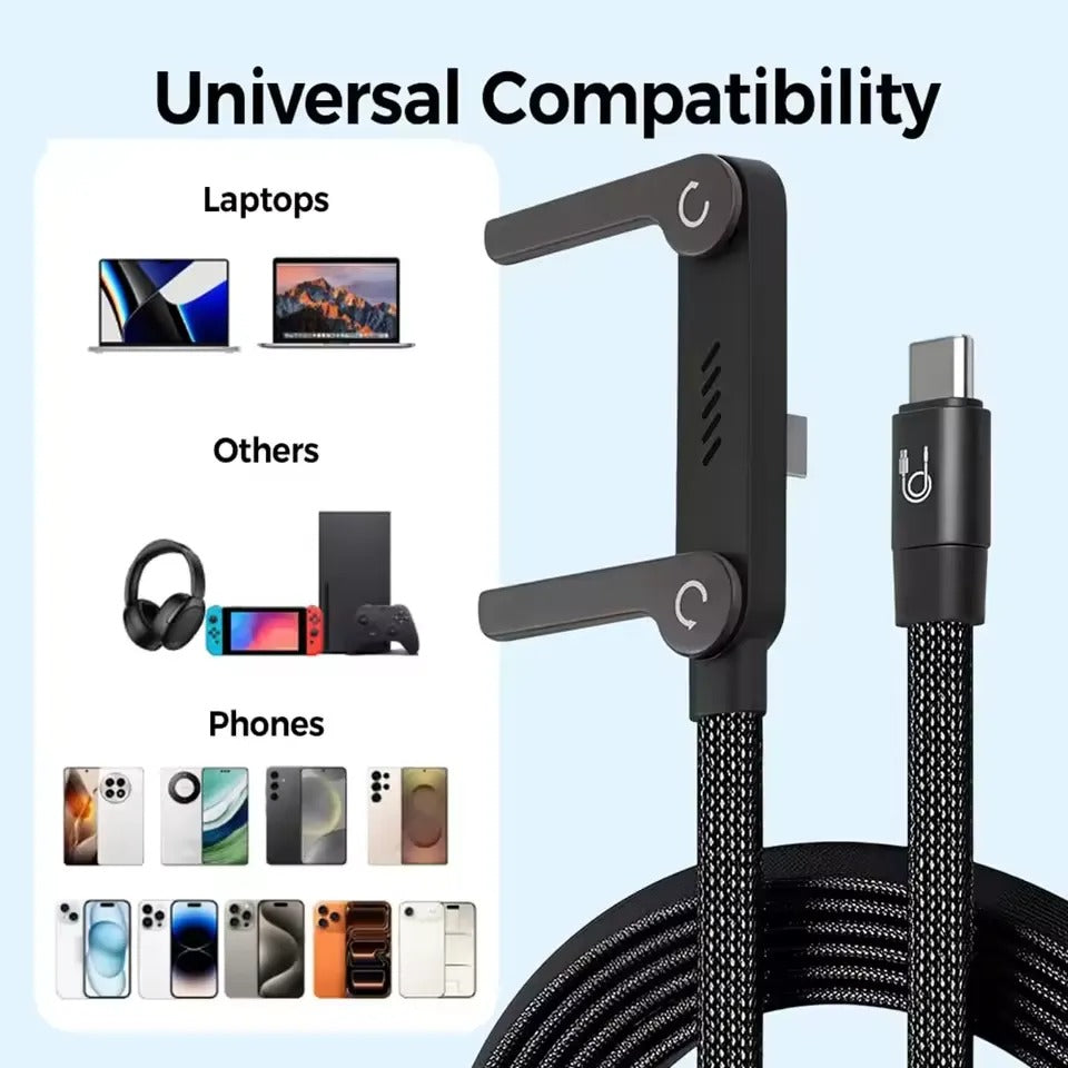 240W Type-C Charging Cable with Folding Phone Stand