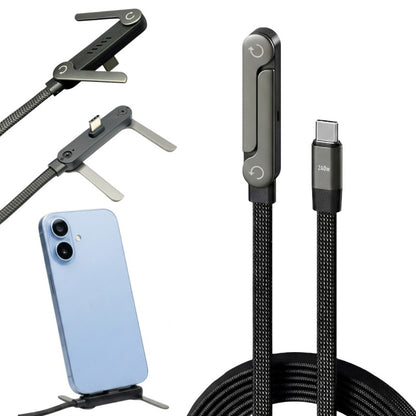 240W Type-C Charging Cable with Folding Phone Stand