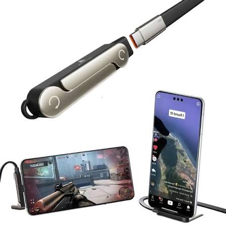 240W Type-C Charging Cable with Folding Phone Stand