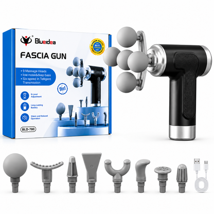 Fascia Massage Gun – Deep Tissue Percussion Massager with 9 Massage Heads